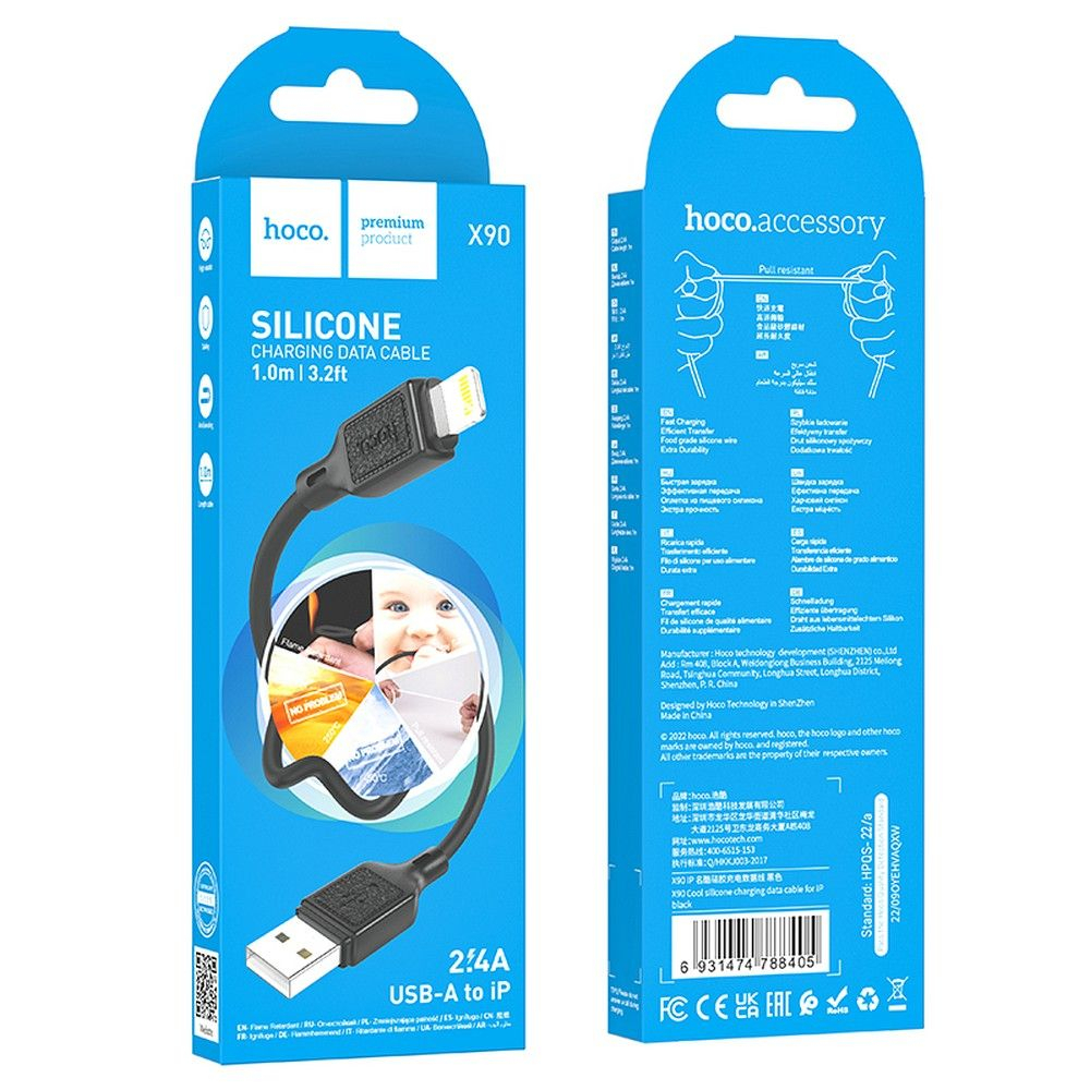 Cablu USB-A la Micro-USB Hoco X90 – 2.4A, 1m, Negru [5]