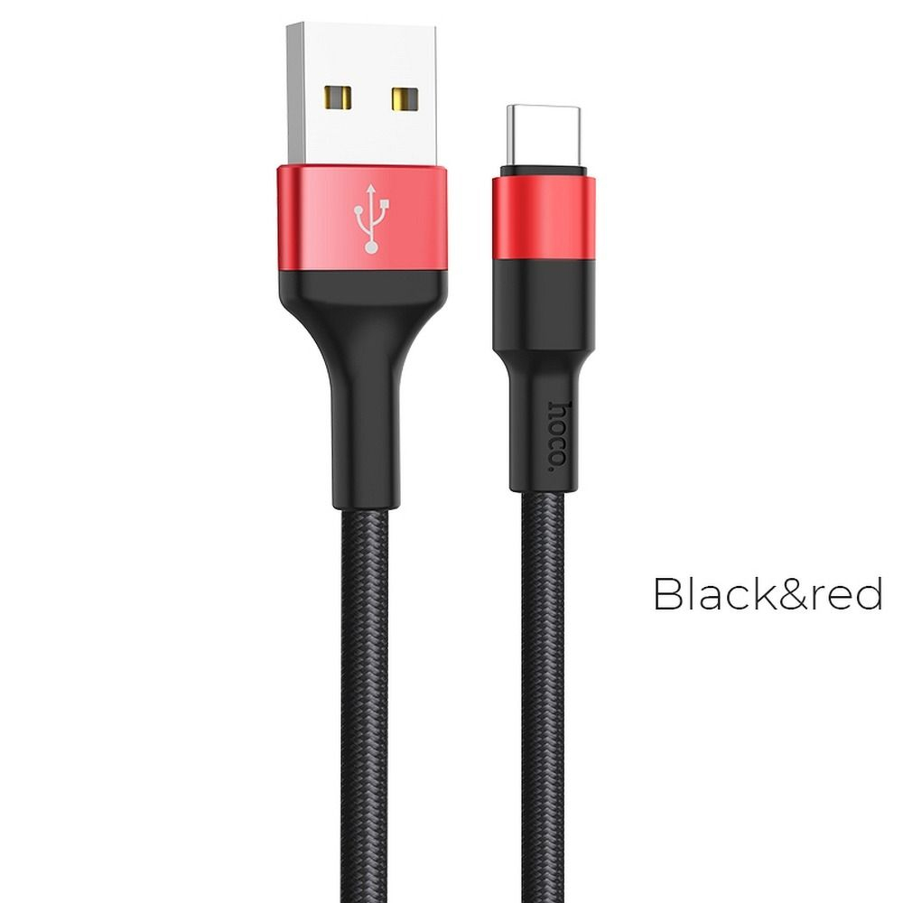 Cablu USB Hoco X26, USB-A la Type-C, 1m, 2A, Negru/Roșu [4]