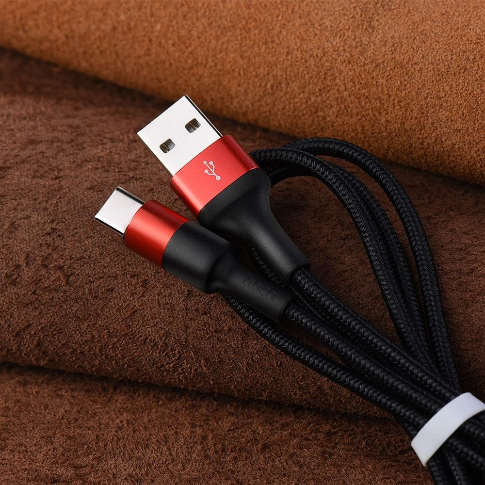 Cablu USB Hoco X26, USB-A la Type-C, 1m, 2A, Negru/Roșu [5]