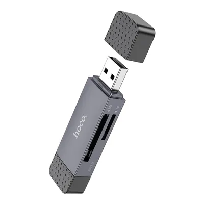 Card Reader Hoco, SD / TF, USB-A & USB-C, 3.0, Metal Gray [2]