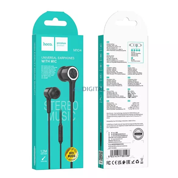 Căști cu Fir HOCO M104 – Jack 3,5 mm, Microfon, Negru [1]