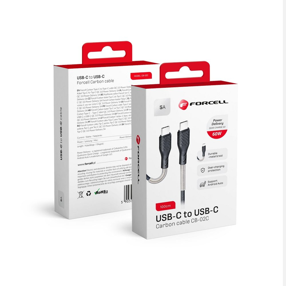 Forcell F-Energy Carbon CB-02C - Cablu Type-C la Type-C, PD QC3.0 5A 60W, 1m, Negru [5]