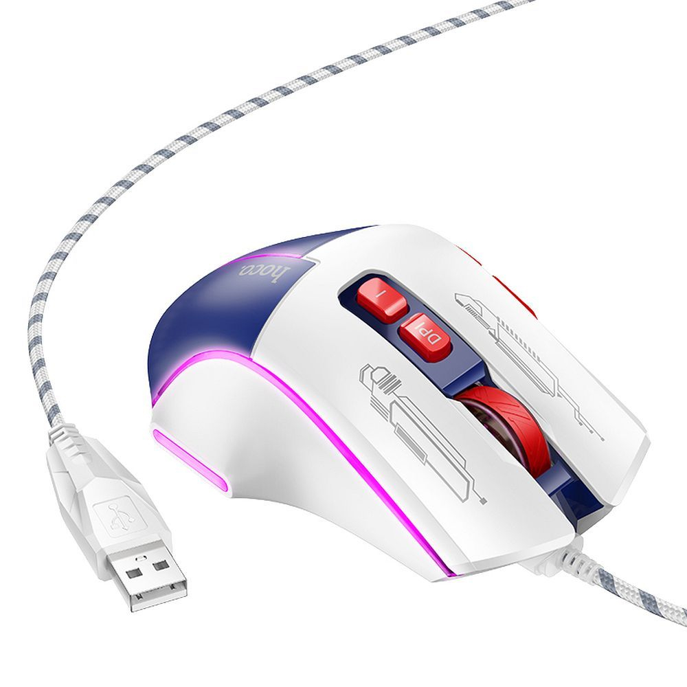 Hoco GM31 - Mouse Gaming cu Fir USB-A, 3600DPI, Alb/Albastru [2]