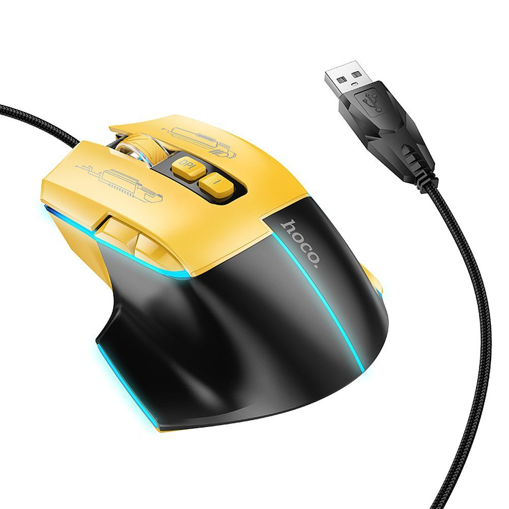 Hoco GM31 - Mouse Gaming cu Fir USB-A, 3600DPI, Negru/Galben [1]