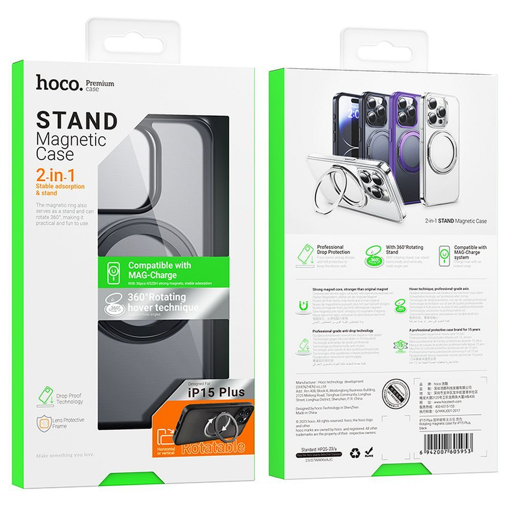 Husă HOCO AS1 cu inel rotativ compatibil cu MagSafe pentru iPhone 15 neagră [4]