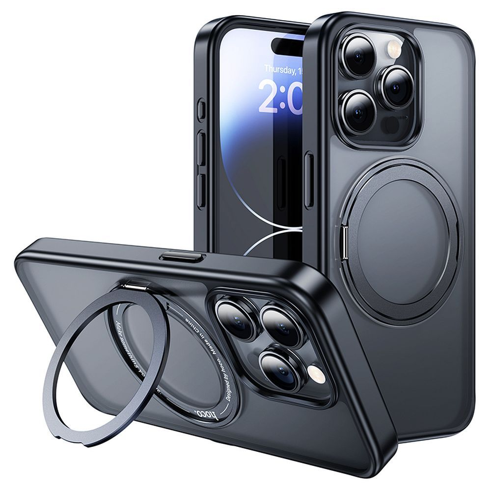 Husă HOCO cu inel compatibilă cu MagSafe AS1 pentru iPhone 15 Pro Max neagră [1]