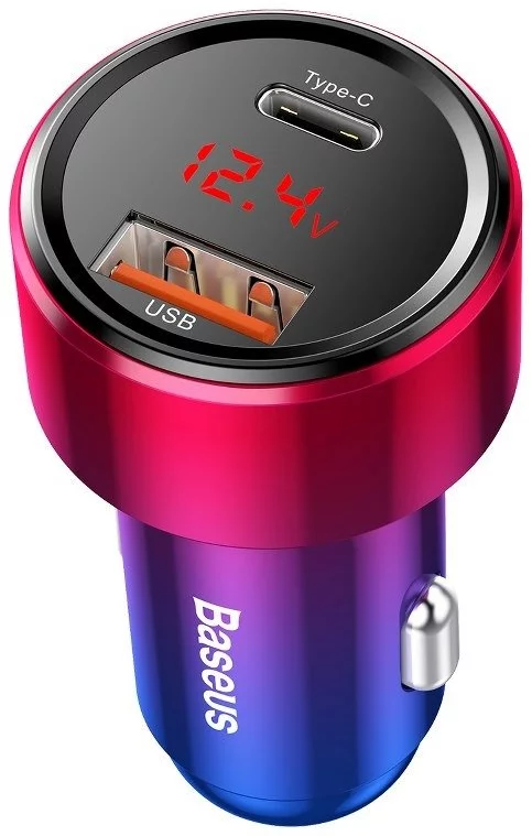 Încărcător Auto Baseus Magic – USB + USB-C, QC4.0 PD 45W, Design Dual Color (Roșu + Albastru) [2]