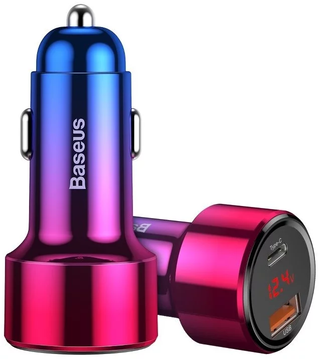 Încărcător Auto Baseus Magic – USB + USB-C, QC4.0 PD 45W, Design Dual Color (Roșu + Albastru) [1]