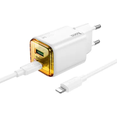 Încărcător de perete HOCO N52, USB-A + Type-C + cablu Type-C la Type-C, PD QC3.0 20W, alb [1]