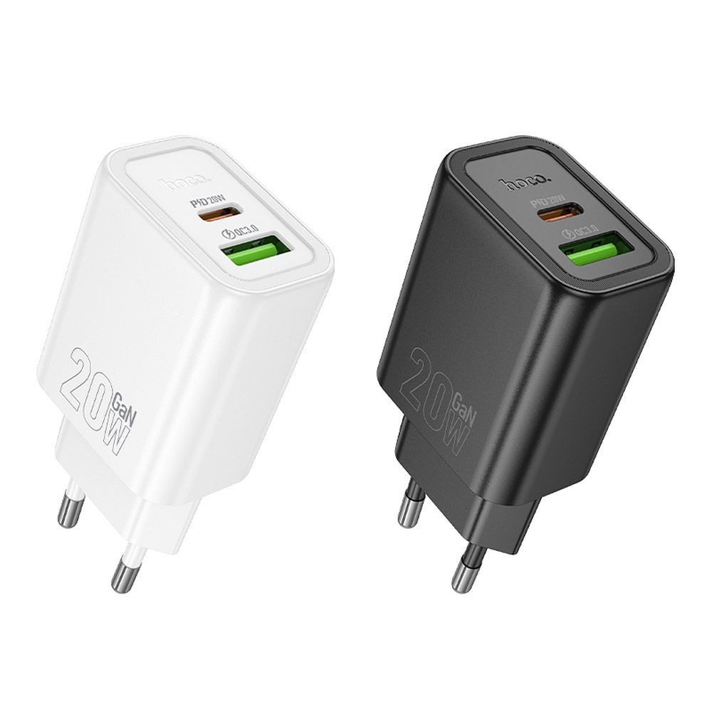 Încărcător de Rețea Hoco N61, USB-A + USB-C, 20W PD/QC 3.0, Negru [3]