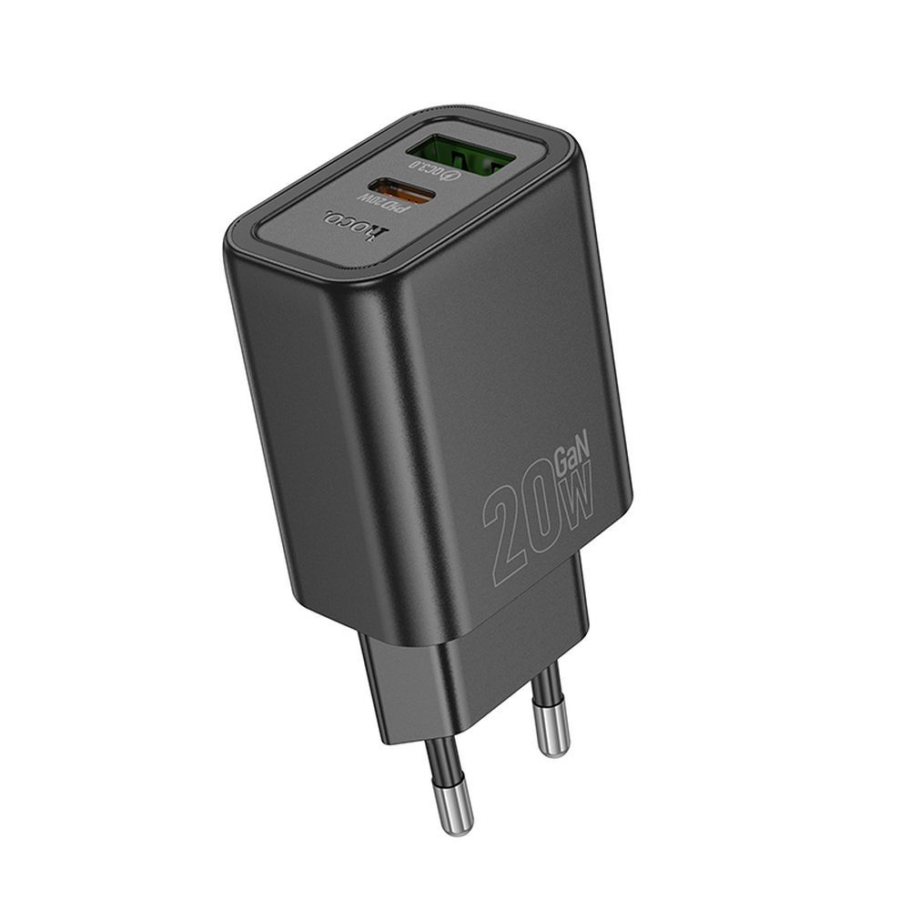 Încărcător de Rețea Hoco N61, USB-A + USB-C, 20W PD/QC 3.0, Negru [1]