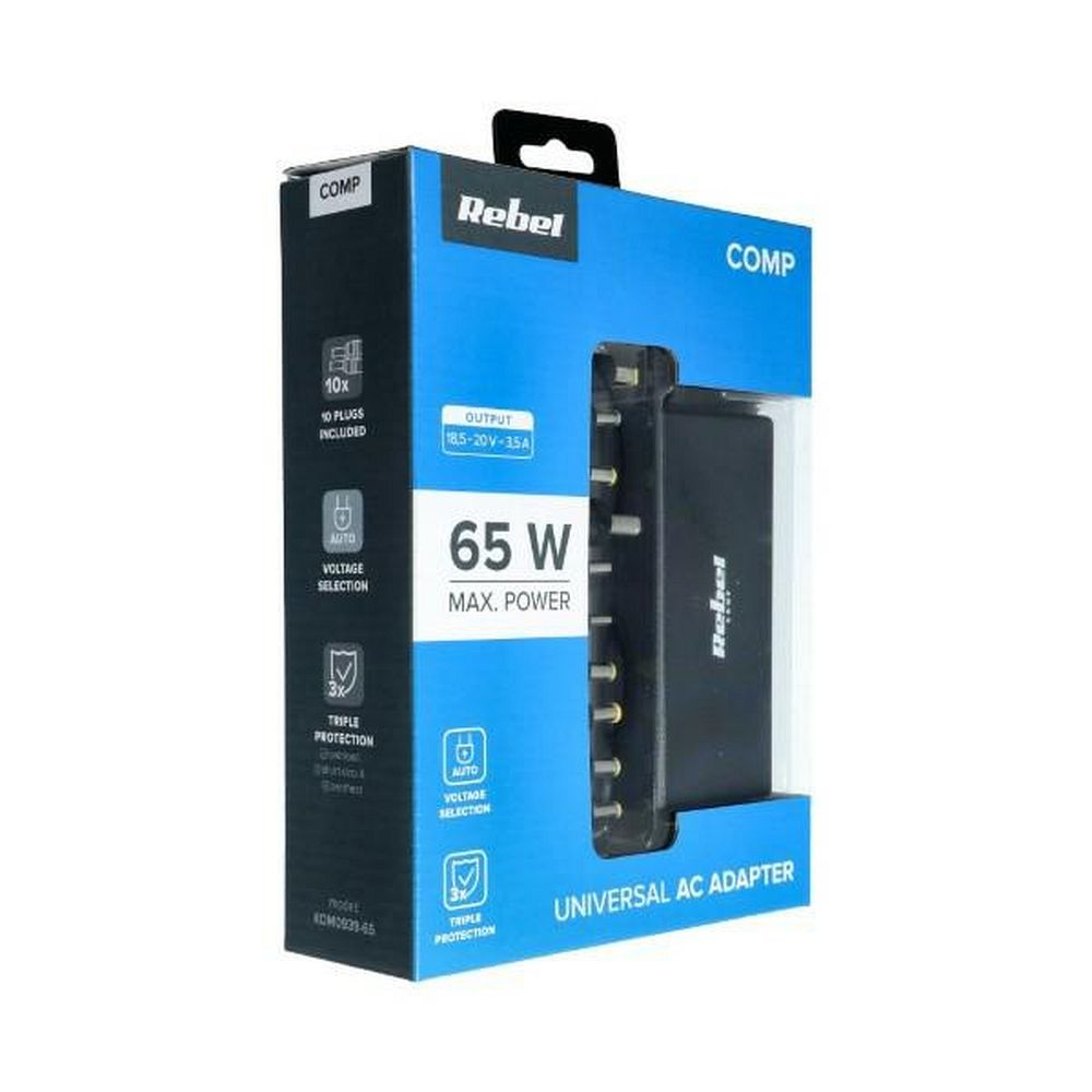 Încărcător de voiaj universal REBEL 65W 18-20V Automat cu 10 Prize, Negru [6]