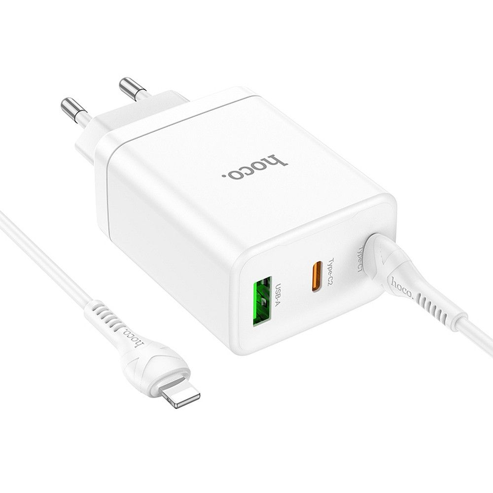 Încărcător Hoco 2 x Type-C + USB-A + Cablu Type-C la Lightning, PD QC3.0, 3A, 35W, N33, Alb [7]