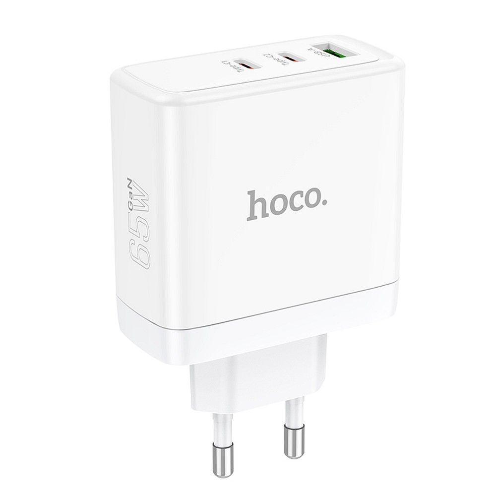 Încărcător Hoco N30, 2 x Type-C + USB-A, QC PD, 65W, Alb [6]