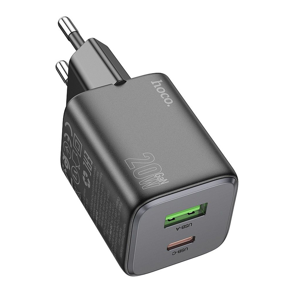 Încărcător Hoco USB-A + Type-C PD QC 3.0 20W N41, Negru [1]
