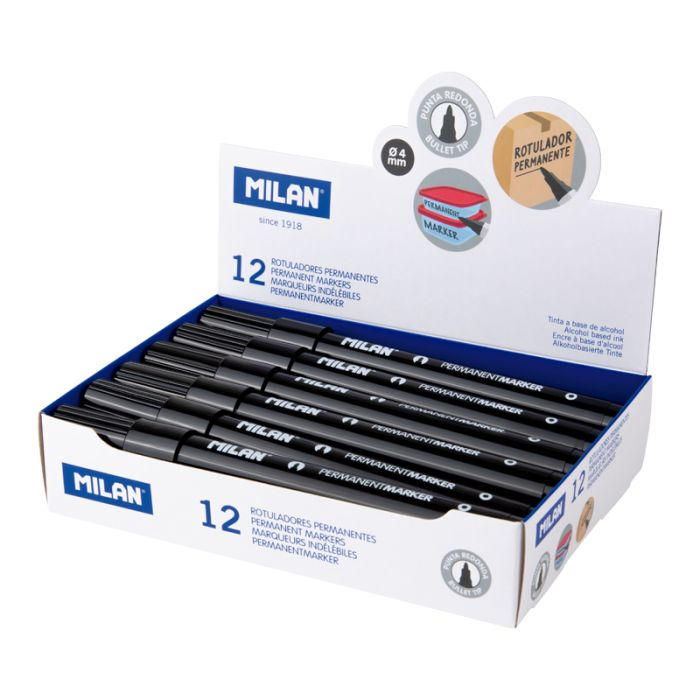 Marker Permanent Negru Milan – Vârf Rotund, Scriere Durabilă pe Diverse Suprafețe [1]