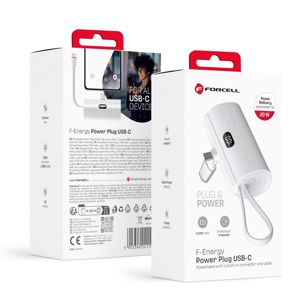 Powerbank Forcell F Energy 5000mAh, Type-C PD 20W, Gri [8]