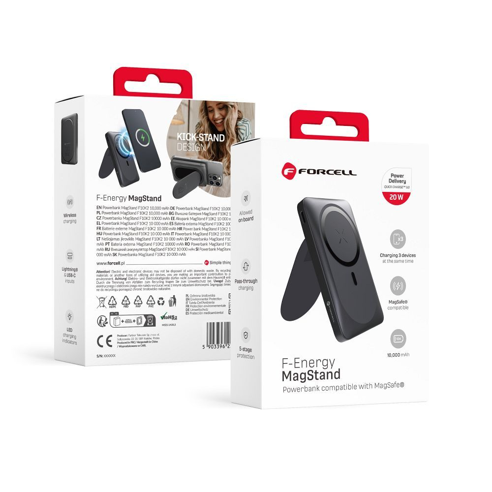 Powerbank Forcell F Energy F10K2 MagStand, Compatibil cu MagSafe, PD QC3.0, 5A, 20W, 10,000 mAh, Negru [6]
