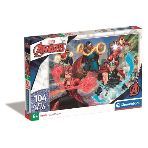 Puzzle Avengers cu sclipici Clementoni, 104 piese - SuperColor, 33,5x23,5 cm [1]