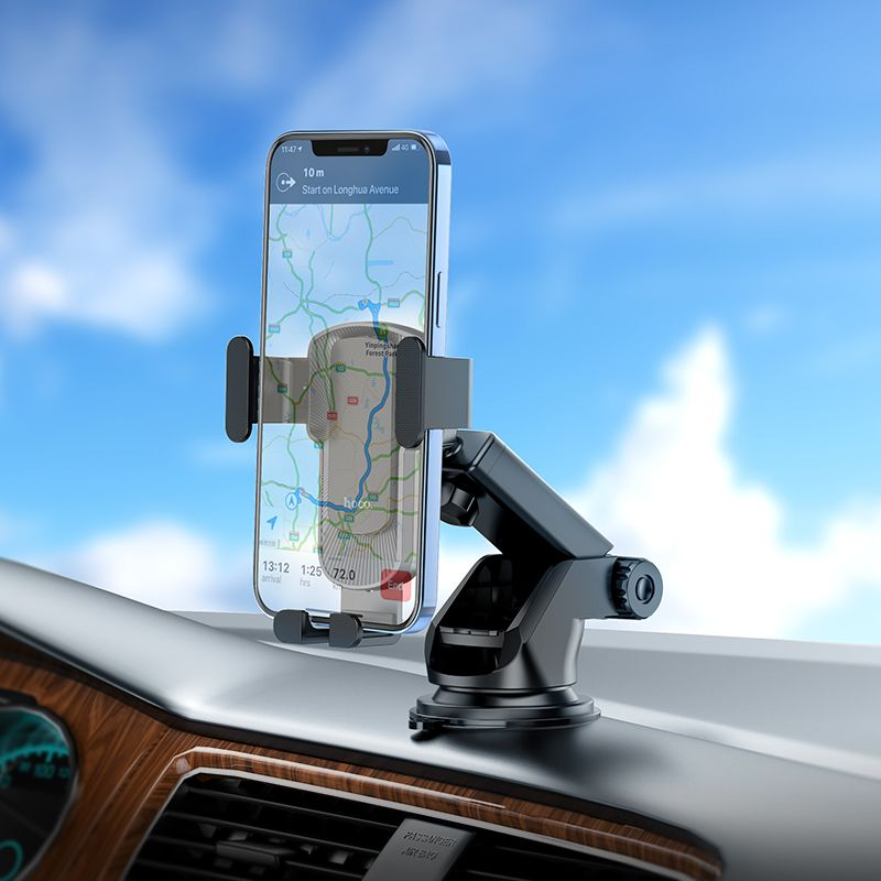 Suport Auto, pentru telefon, pentru parbriz/bord, prindere dispozitiv cu cleme, Auto-Gravity, brat telescopic, rotire 360°, Negru, HOCO (CA104) [3]