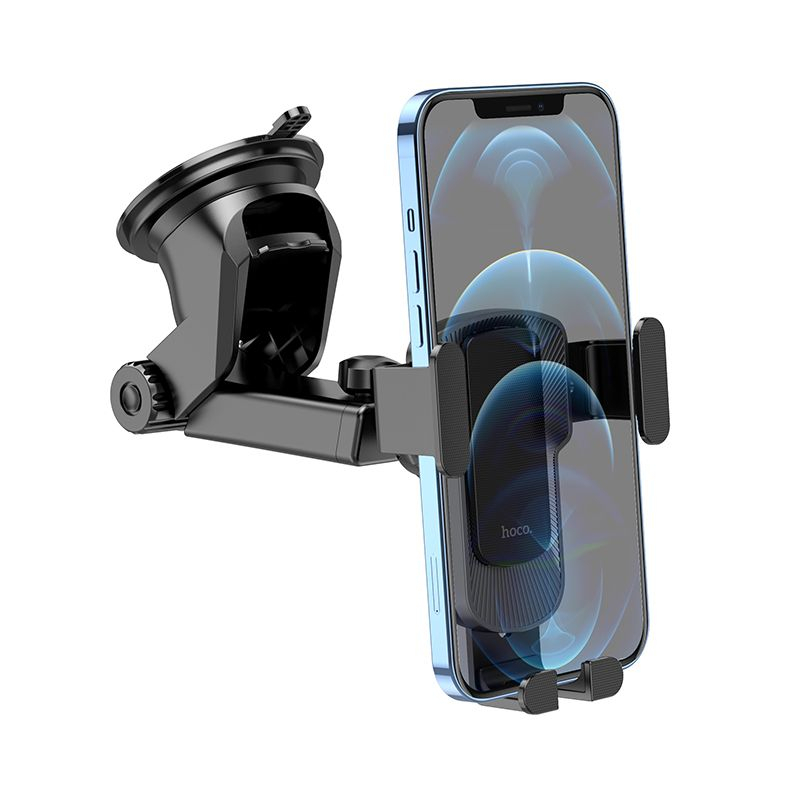 Suport Auto, pentru telefon, pentru parbriz/bord, prindere dispozitiv cu cleme, Auto-Gravity, brat telescopic, rotire 360°, Negru, HOCO (CA104) [7]