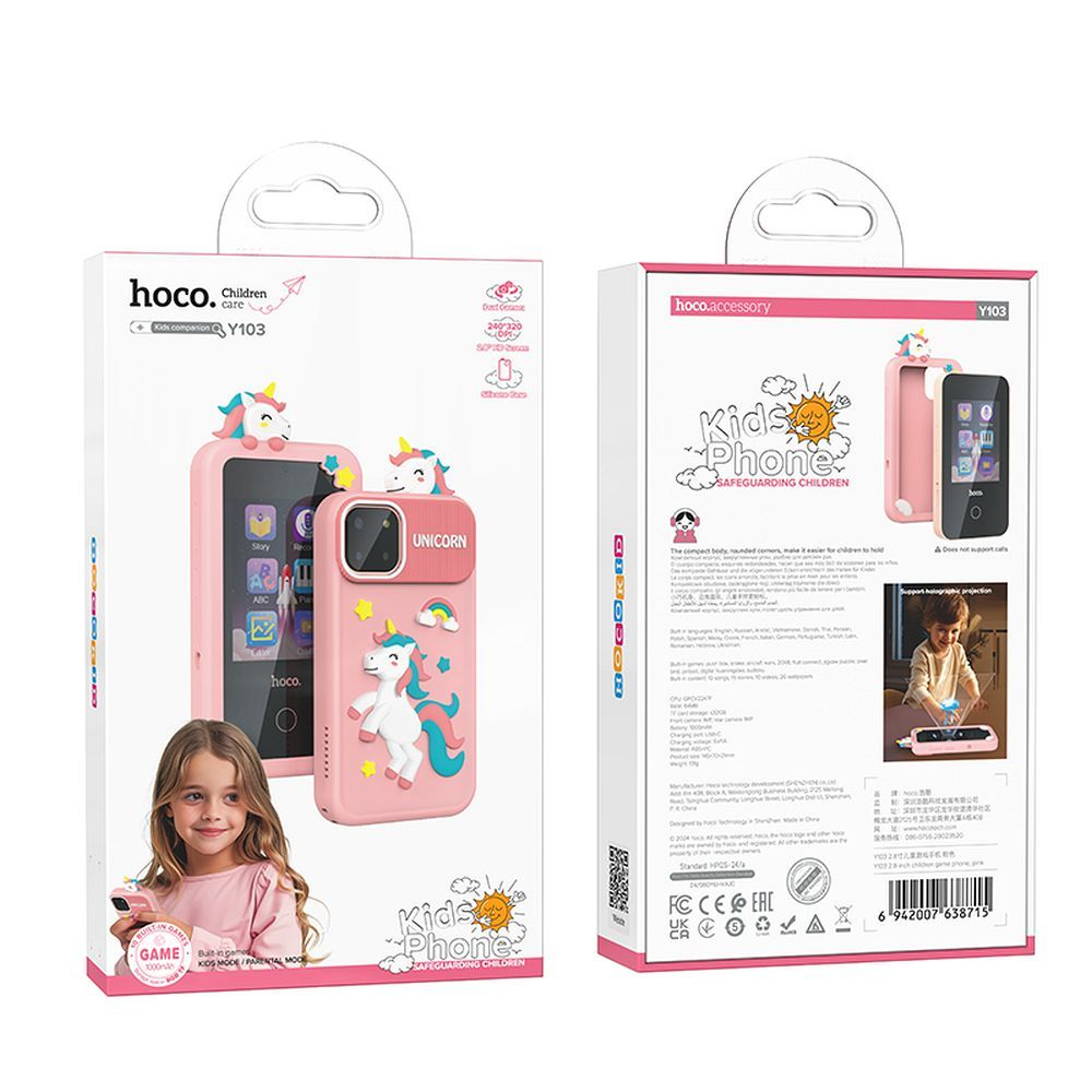 Telefon de jucărie pentru copii Hoco Y103, Ecran 2,8", Roz [3]
