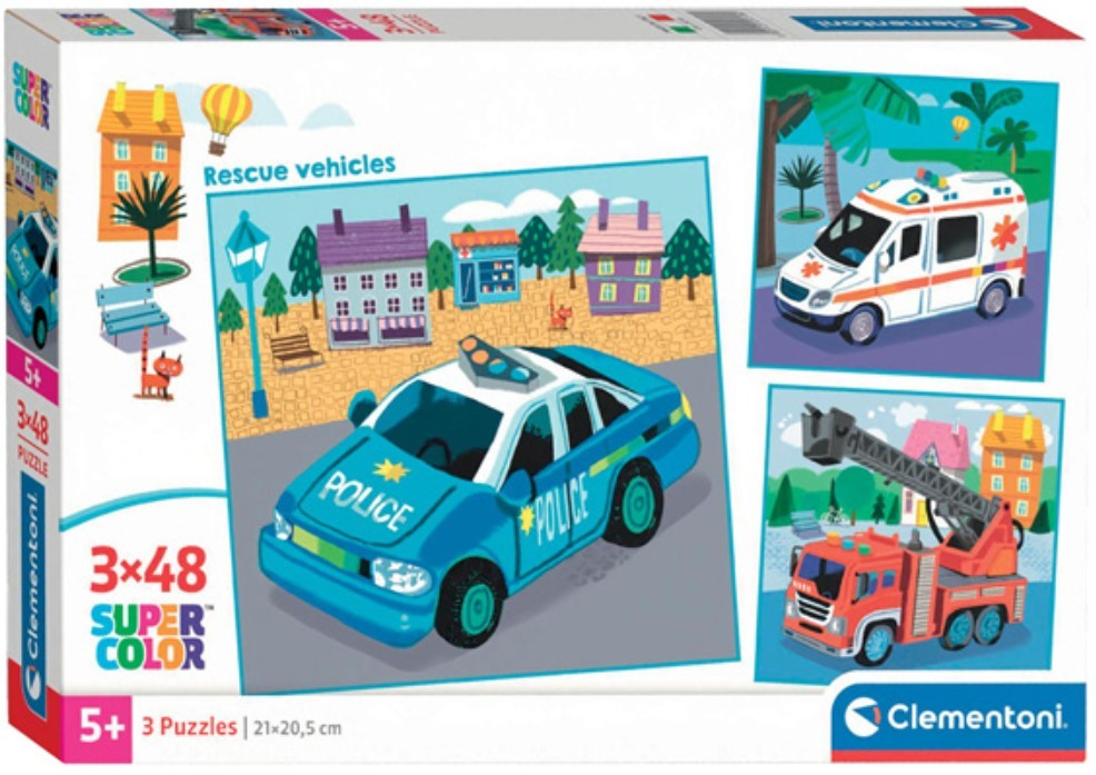 Vehicul Rescue – Puzzle Set 3x48 Piese Clementoni, pentru Copii 4+ Ani [1]