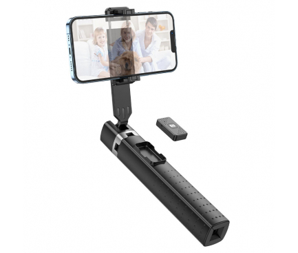 Selfie Stick HOCO K18 – Fourpod 2 în 1, Trepied + Băț Selfie, Telecomandă Bluetooth, Negru [1]