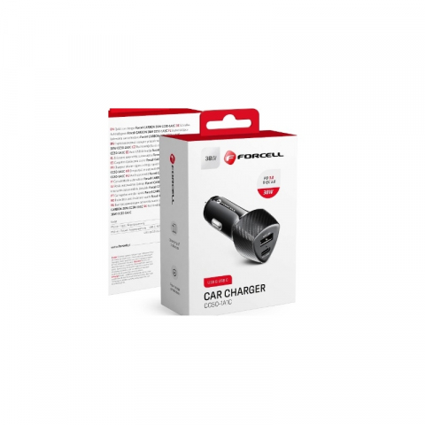 Accesorii GSM & IT - Încărcător Auto Forcell F-Energy Carbon CC50-1A1C – USB-C + USB-A, QC3.0 PD 38W, Negru