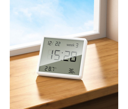 Casă - Hoco HX41 – Ceas electronic cu higrometru și termometru, alb