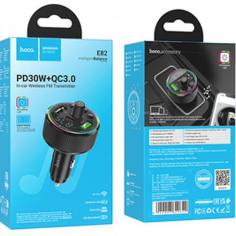 Transmitatoare audio FM - FM Modulator Hoco E82 – PD30W + QC3.0, Încărcare Rapidă și Bluetooth