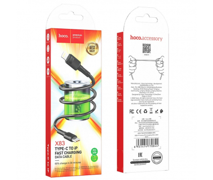 Cablu HOCO X83 – Type-C la Lightning, PD 20W, 2.4A, 1 m, Negru [1]