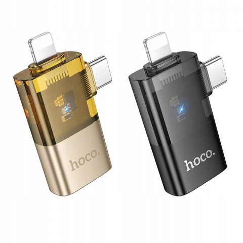 Adaptor HOCO OTG 2în1 Lightning & Tip-C la USB-A – Gold [1]