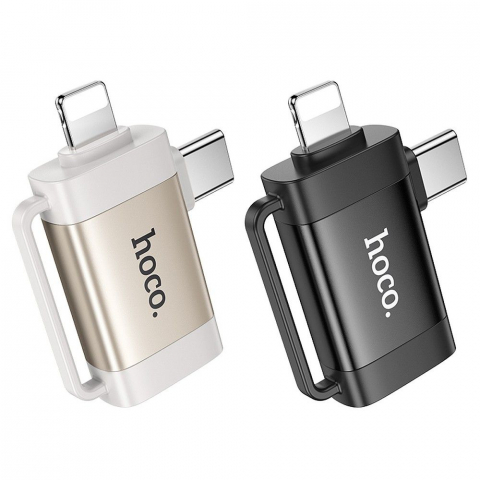 Adaptor OTG Hoco 2 în 1 Type-C și Lightning la USB-A, UA31F, Negru [3]