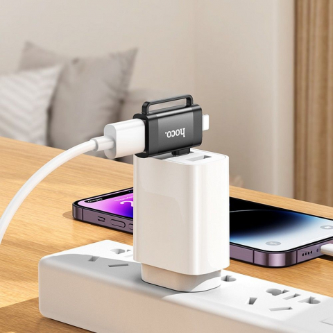 Adaptor OTG Hoco 2 în 1 Type-C și Lightning la USB-A, UA31F, Negru [4]