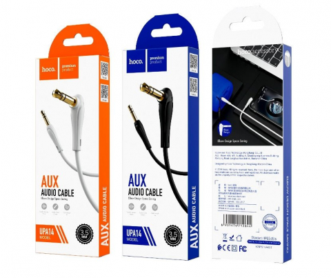 Cabluri - Cablu audio HOCO UPA14 – AUX 3,5 mm Jack-Jack, 1 m, mufă unghiulară, negru