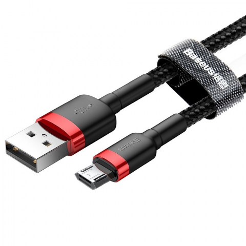 Adaptoare - Cablu Baseus Cafule, USB-A la Micro USB, 2.4A, 1m, Negru/Rosu