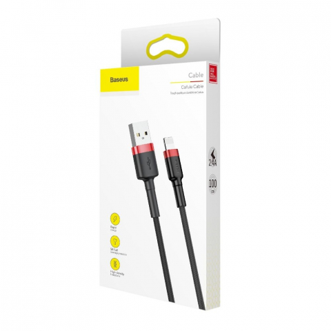 Cablu Baseus USB-A la Lightning, 2.4A, Cafule Series, 1m, Negru-Roșu [4]