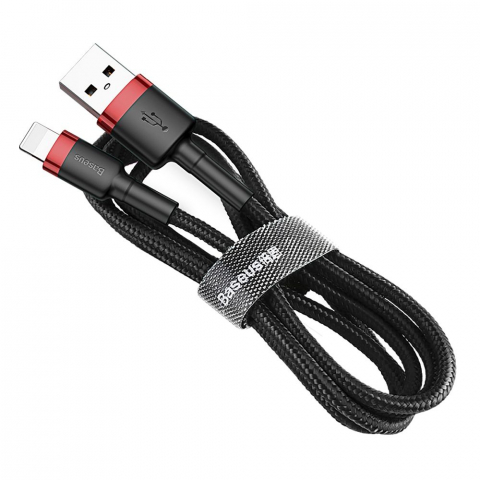 Cablu Baseus USB-A la Lightning, 2.4A, Cafule Series, 1m, Negru-Roșu [1]