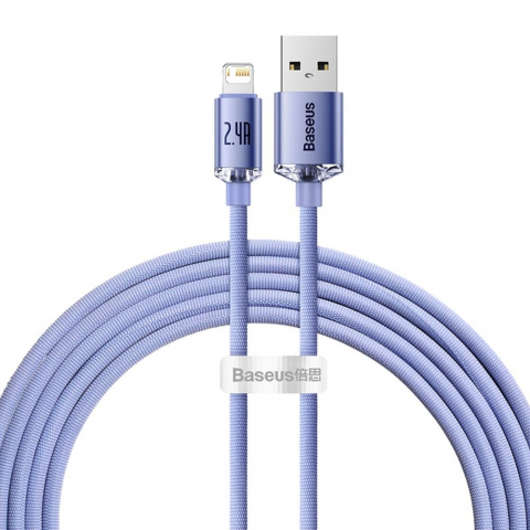 Adaptoare - Cablu Baseus USB-A la Lightning, 2.4A, Crystal Shine Series, 1.2m, Mov