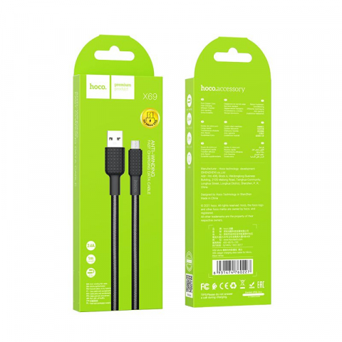 Cablu Hoco USB-A la Micro USB 2.4A X69, 1 m, Negru/Alb [4]