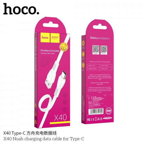 Cablu HOCO X40, USB-A la Type-C, 2.4A, 1m, Alb [4]