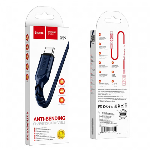Cablu HOCO X59, USB-A la Type-C, QC 3.0, 3A, 1m, Albastru [2]