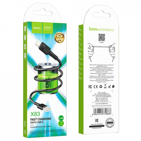 Cablu Hoco X83, USB-A la Lightning, 2.4A, 1m, Negru [5]
