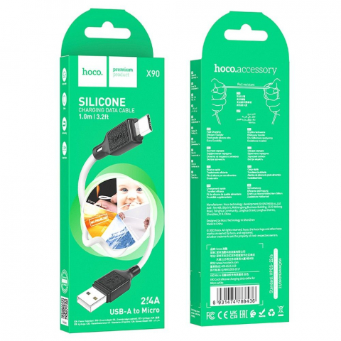 Cablu Hoco X90, USB-A la Micro USB, 2.4A, 1m, Alb [3]