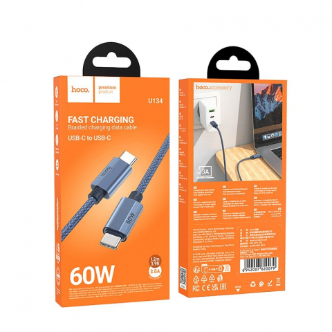 Cablu Type-C la Type-C Hoco U134 – PD QC3.0, 3A, 60W, 1.2m, Albastru Închis [4]