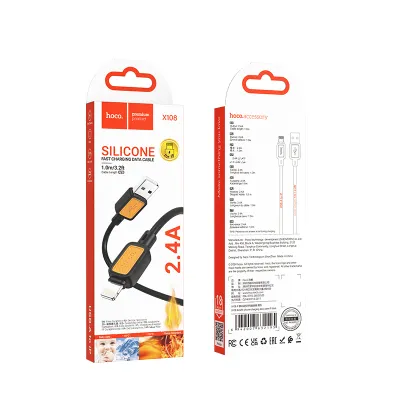 Cabluri - Cablu USB-A la Lightning Hoco X108, 2.4A, 1m, Black – Fast Charging