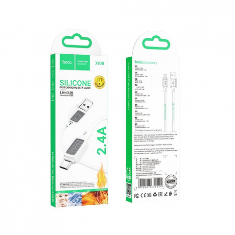Cablu USB-A la Micro-USB Hoco X108 – 2.4A, 1m, Alb [4]