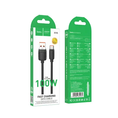 Accesorii GSM & IT - Cablu USB-A la USB-C Hoco X115, PD 100W, 5A, 1m, Black – Fast Charging