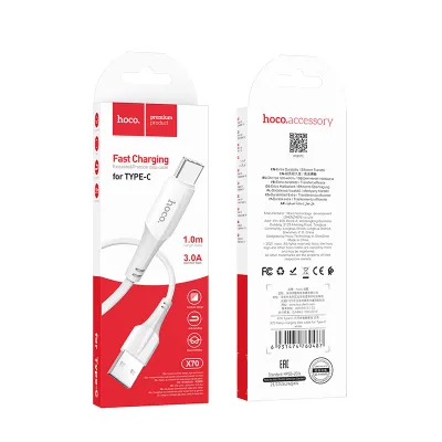 Cabluri - Cablu USB-A la USB-C Hoco X70, 3A, 1m, White – Fast Charging